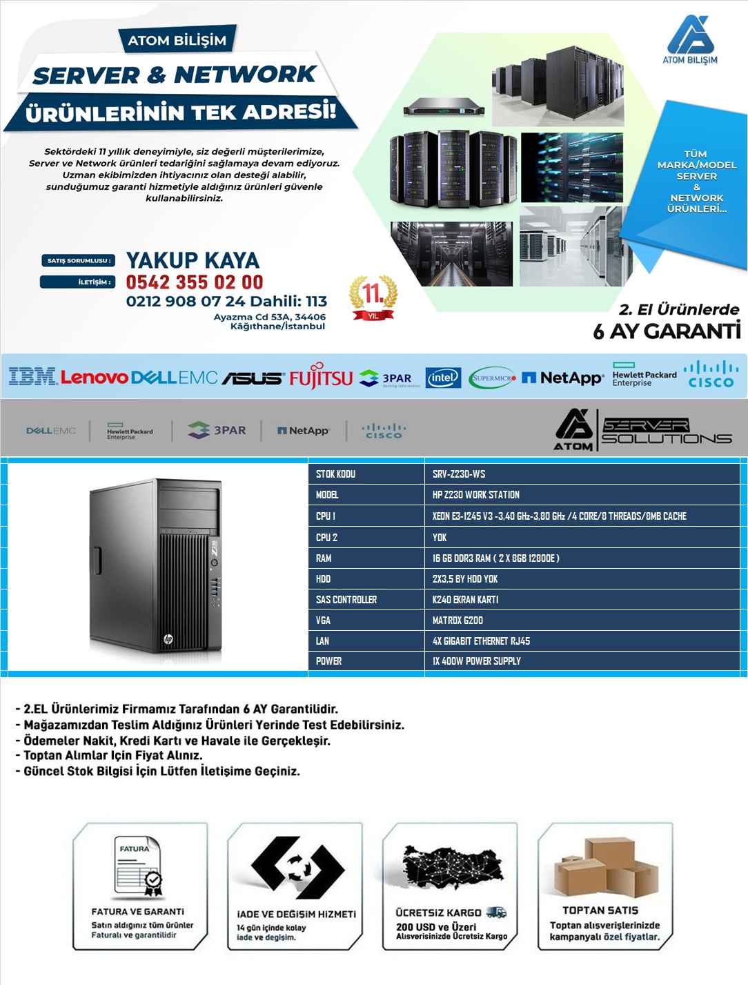 2.EL SERVER HP Z230 WORK STATION 1X1245 V3 CPU 16GB DDR3 12800E